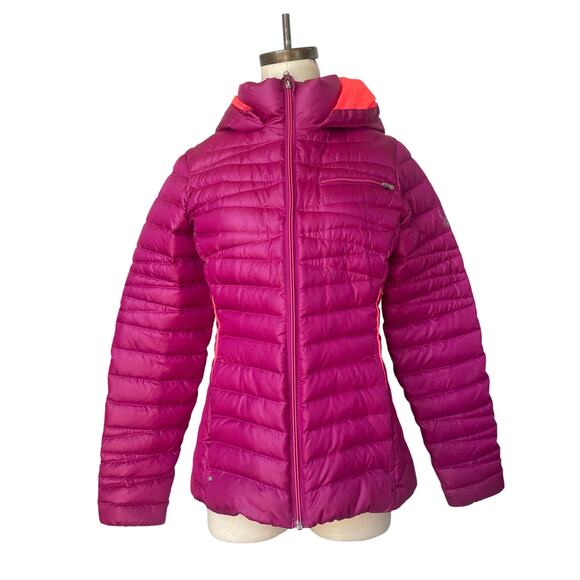 Spyder Puffer Jacket Medium Down Zip Up Hooded Pink Ski snow outdoor - Picture 1 of 12